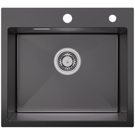 Sofetiy Max Évier de cuisine en acier inoxydable, 50 x 45 cm, évier à encastrer, évier à poser, noir anthracite