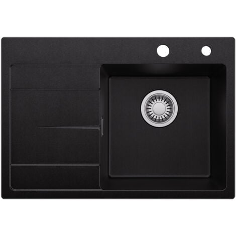 Sofetiy Max Fregadero de granito de 65 x 45 cm, fregadero bajo encimera con sifón, tapón y rebosadero, fregadero de encimera para cocina