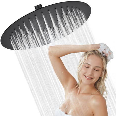 Sofetiy Max Grand pommeau de douche pluie (30 x 30 cm), rond en acier inoxydable, autonettoyant, noir