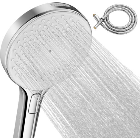 Sofetiy Max Pommeau de douche rond 4 en 1 en ABS avec flexible en acier inoxydable, douchette à main 4 modes de pulvérisation – Une expérience de douche innovante