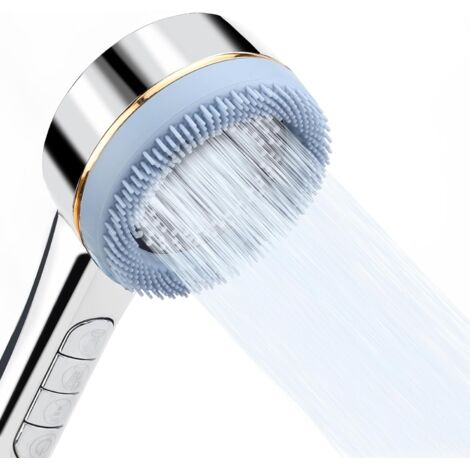 Soffione doccia a 4 getti - Soffione doccia anticalcare ad alta pressione e spazzola massaggiante in silicone - Soffione doccia in ABS a risparmio idrico - Argento