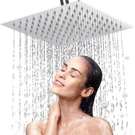 Soffione doccia a pioggia in acciaio inox 304 – Docce fisse con ugelli in silicone anticalcare – Quadrato 50 x 50 cm