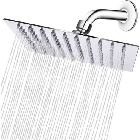Soffione doccia a pioggia, soffione doccia quadrato ad alto flusso in acciaio inossidabile, design ad alta pressione per un'esperienza di doccia eccezionale anche con un flusso d'acqua basso (8 pollic