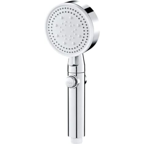 Soffione doccia a risparmio idrico, anticalcare con filtro, universale e ad alta pressione, 5 tipi di getto, spegnimento automatico, argento