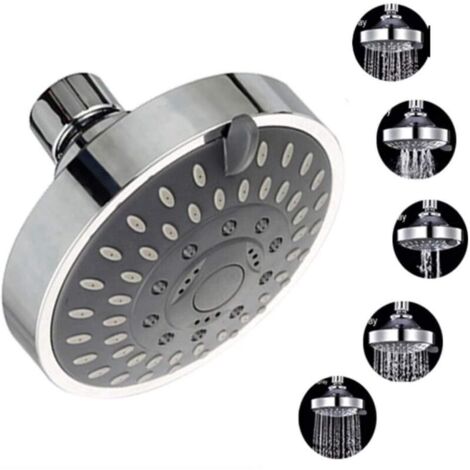 Soffione doccia ad alta pressione, soffione doccia fisso con 5 funzioni, soffione doccia standard, ugelli anti-intasamento, uscita massaggio