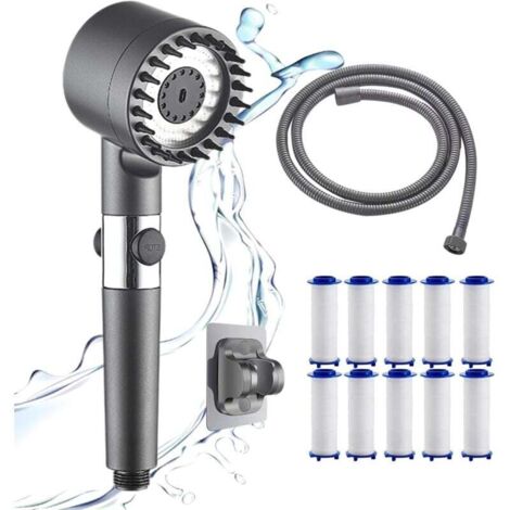 Soffione doccia anticalcare, soffione doccia ad alta pressione, soffione doccia filtrato con filtro, doccetta con 4 tipi di getto, grigio chiaro