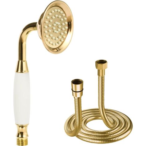 Soffione doccia classico ad alta pressione in oro, stile tradizionale del telefono, soffione doccia portatile, soffione doccia a risparmio idrico e tubo flessibile da 1,5 m, oro