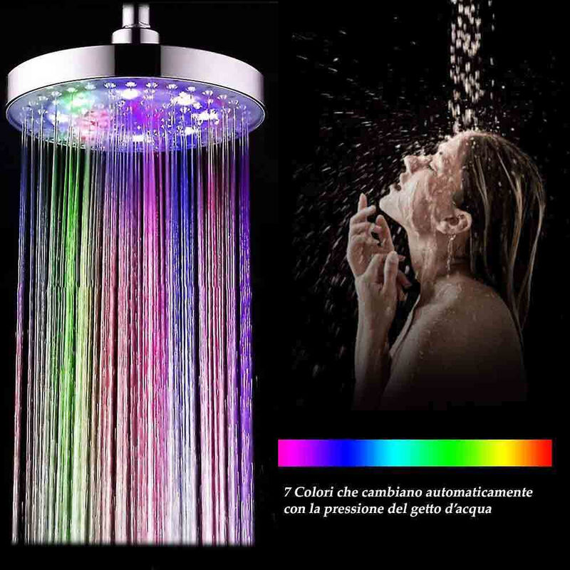 Vetrineinrete Soffione Doccia Con Led Rgb Rotondo 22 Cm Per Cromote...