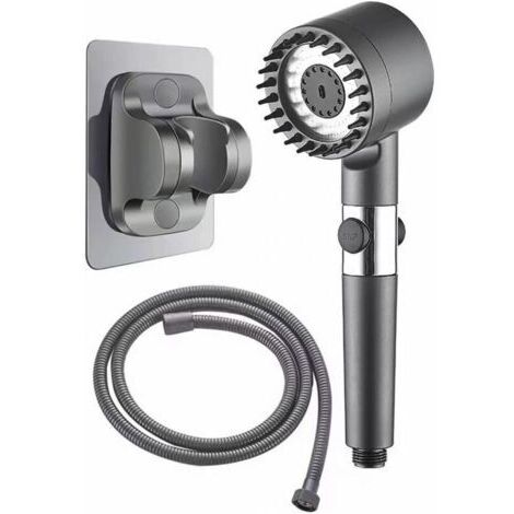 Soffione doccia con tubo flessibile da 1,5 m - Alta pressione filtrata - 4 modalità - Ampio soffione doccia pressurizzato a mano con interruttore di pausa acqua - Accessori doccia - Grigio