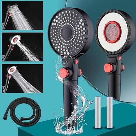 Soffione doccia con tubo flessibile da 1,5 m, soffione doccia a doppio getto, soffione doccia a risparmio idrico con 3 ugelli, soffione doccia ad alta pressione con 2 filtri.