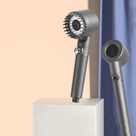 Soffione doccia per bagno, soffione doccia + flessibile doccia da 1,5 m + supporto a parete (non necessita di foratura) + 3 filtri, grigio canna di fucile