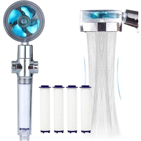 Soffione doccia portatile ad alta pressione con filtro idrogetto turbo elica girevole a 360 gradi facile installazione (I-Blue)