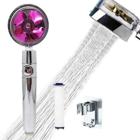 Soffione doccia portatile ad elica ad alta pressione, soffione doccia girevole a 360°, soffione doccia turbocompresso a risparmio idrico, con filtro e interruttore (viola)