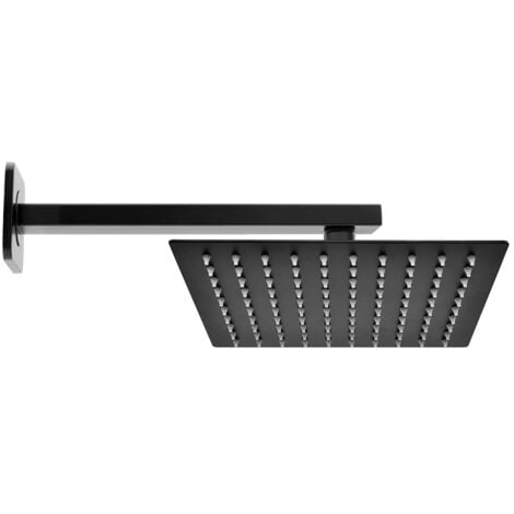Soffione doccia quadrato 20x20 cm con braccio 30 cm in acciaio nero opaco