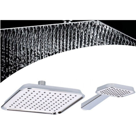 Soffione Doccia Quadrato 20x20cm Con Miscelatore Doccetta Quadrata In Abs Cromo