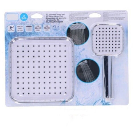 Soffione Doccia Quadrato 20x20cm Con Miscelatore Doccetta Quadrata In Abs Cromo