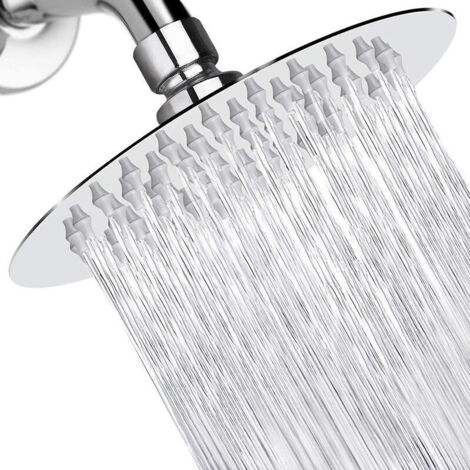 Soffione doccia rotondo da 20 cm (8 pollici), effetto pioggia, in acciaio inox 304, girevole a 360°, facile da installare e pulire.