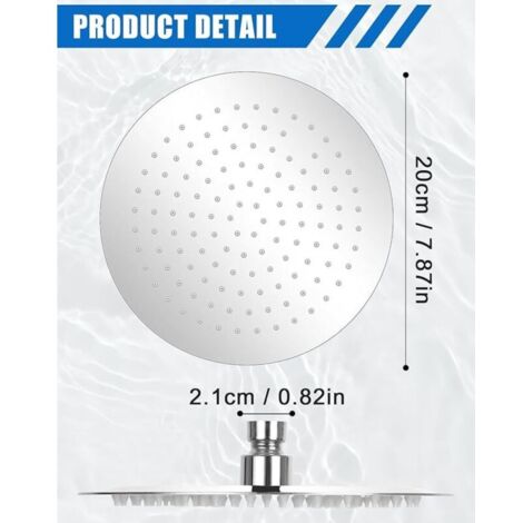 Soffione doccia rotondo da 8 pollici/20 cm, soffione doccia a pioggia, in acciaio inossidabile 304, girevole a 360°.