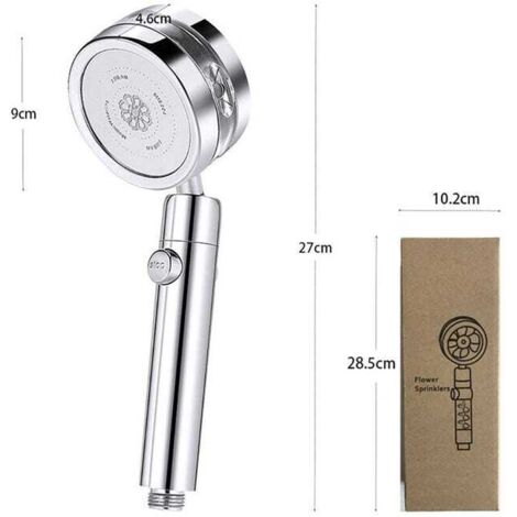 Soffione doccia Silver Turbo con tubo flessibile da 1,5 m e supporto doccia a parete, accensione/spegnimento one-touch, rimovibile