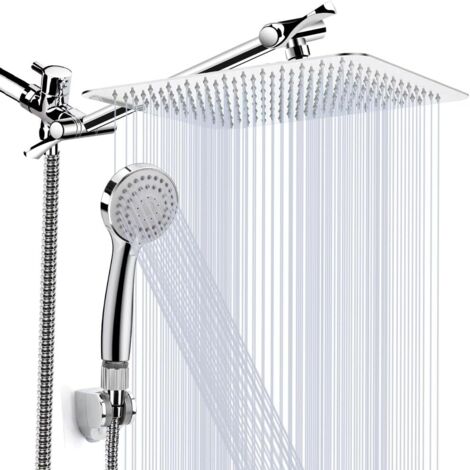 Soffione doccia, soffione doccia ad alta pressione da 8 pollici/combinazione soffione doccia portatile con braccio di estensione da 11 pollici, soffione doccia a prova di perdite con supporto/tubo fle