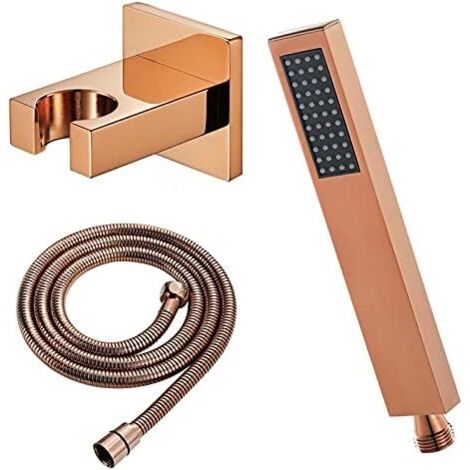 Soffione doccia, soffione doccia quadrato ad alta pressione in ottone massiccio con tubo flessibile da 59" e staffa regolabile, oro rosa