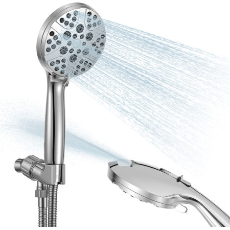 Soffione doccia + supporto a ventosa + tubo flessibile in acciaio da 2 m, 8 getti doccia multifunzione ad alta pressione, ABS cromato, soffione doccia anticalcare