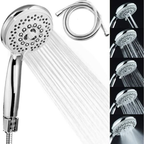 Soffione doccia + tubo flessibile da 2 m, soffione anticalcare, accessori universali, 5 modalità, alta pressione, risparmio idrico, doccia per bagno in ABS e acciaio inossidabile.