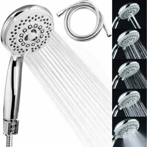 Soffione doccia + tubo flessibile doccia da 2 m, soffione doccia anticalcare accessori universali 5 modalità alta pressione risparmio idrico, doccia per bagno in ABS + acciaio inossidabile