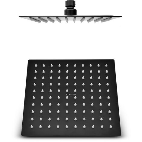 Soffione per doccia quadro 25x25 cm con braccio 30 cm in acciaio nero opaco