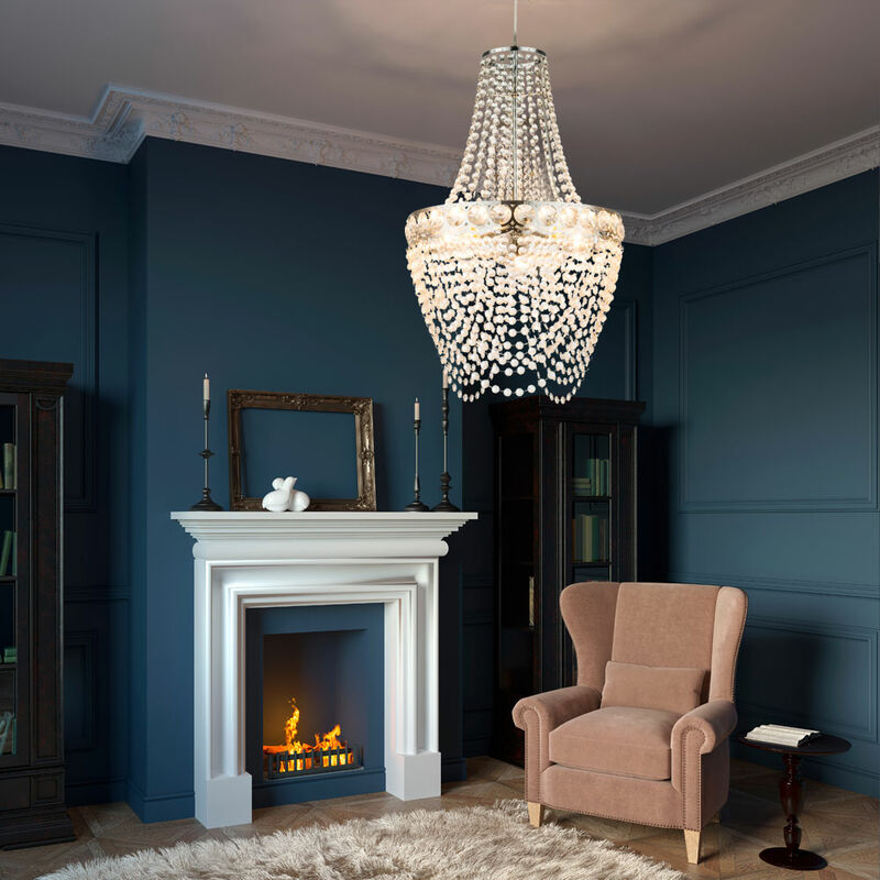 Image of Lampadario in cristallo sospeso soggiorno lampada a sospensione lampadario moderno da soffitto, cromato trasparente, 3 fiamme E27, DxH 38x150 cm