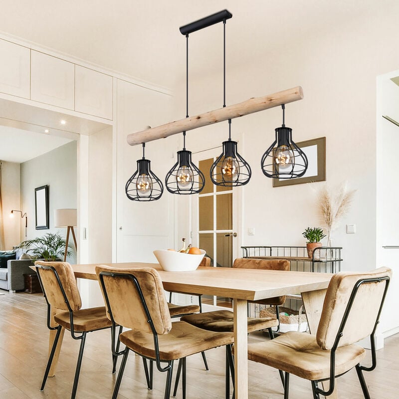 Image of Soffitto a pendolo lampada a sospensione plafoniera in legno illuminazione soggiorno sala da pranzo cucina
