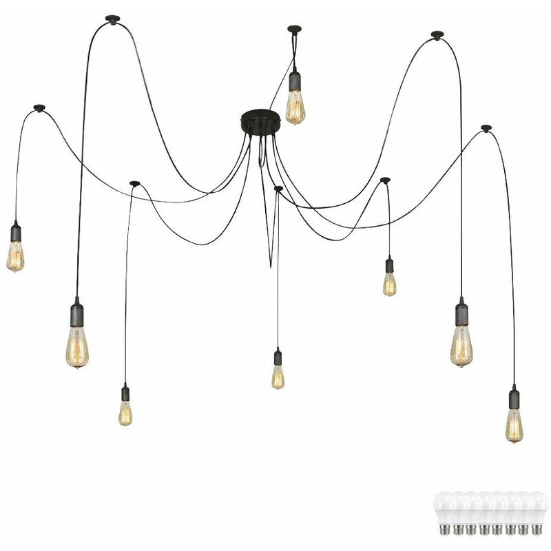 Image of Etc-shop - Lampada a sospensione a soffitto con cavo 1,5 - 3,5 m, lampada a sospensione nera con faretto in un set che include lampadine a led