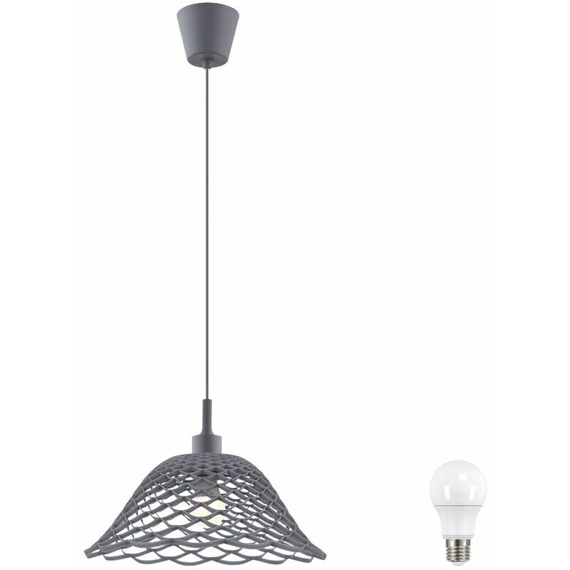 Image of Etc-shop - Lampada a pendolo sospesa a soffitto, corridoio, soggiorno, illuminazione a treccia grigia in un set che include lampadine a led
