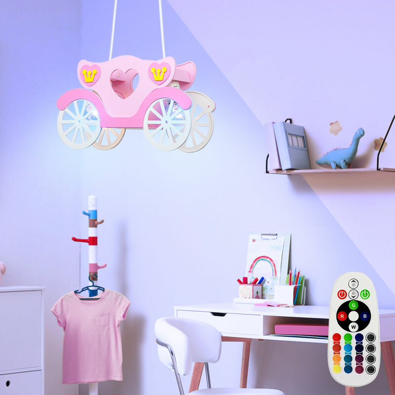 Image of Lampada a pendolo a sospensione a soffitto, dimmer con telecomando per camerette per bambini in un set che include lampadine a led rgb