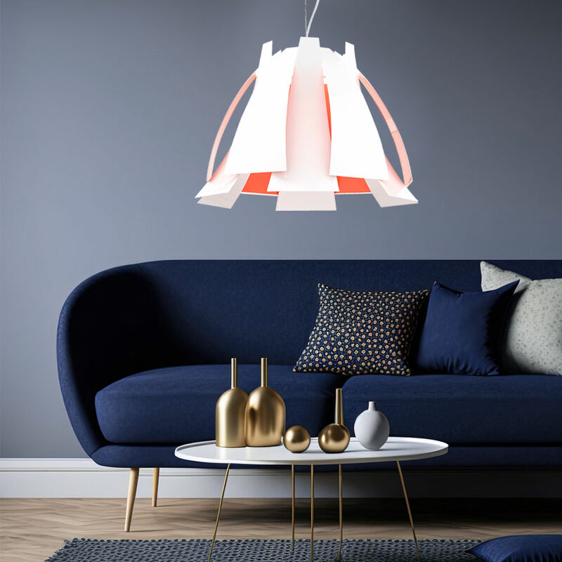 Image of Etc-shop - Lampada a sospensione lampada da tavolo da pranzo bianca lampada da soggiorno a led, lamina arancione, 7W 560lm bianco caldo, PxH 55x110 cm