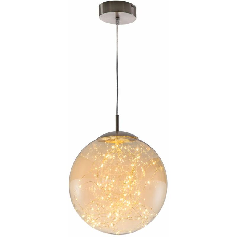 Image of Lampada a sospensione lampada a sfera lampada rotonda camera da letto led catena luminosa, vetro ambra, 10W 800L, PxH 25x150 cm Nino 34152523