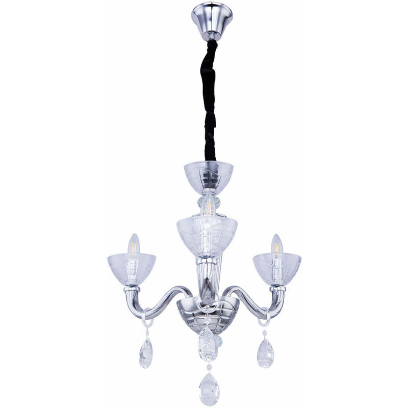Image of Plafoniera in cristallo lampadario moderno 3 fiamme lampada a sospensione in cristallo vetro, fumè, cromo, 3x E14, DxH 58x135 cm