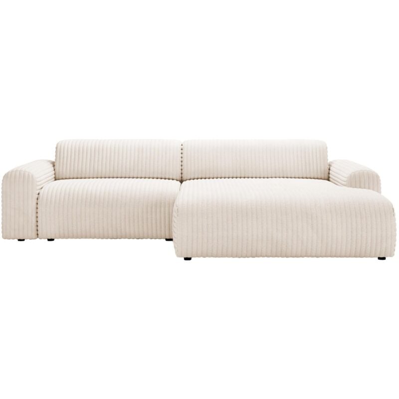 Mobilier Deco - sofia - Canapé d'angle en velours gros côtelé blanc écru - Angle droit