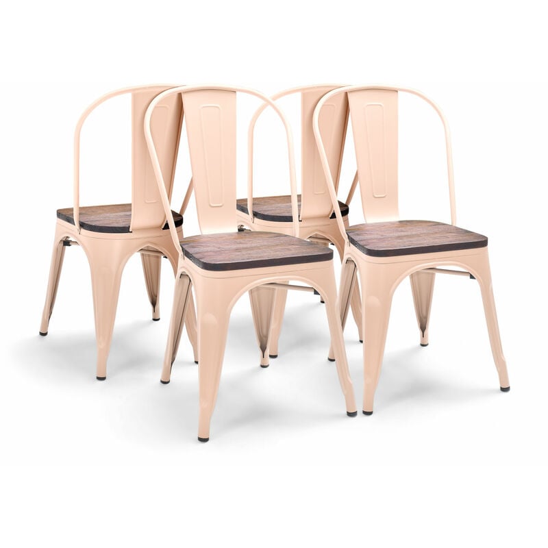 Frankystar - Sofia - Lot de 4 chaises en métal avec assise en bois massif, style industriel, couleur pastel tourterelle