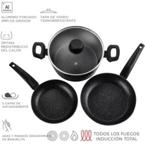 s.ofset 2 poêles à frire + 1 pot vivant noir aluminium 3004 fagor