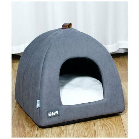 Soft Cave Cat Bed - Niche lavable pour chat moyen avec coussin amovible et amovible, Lits pour petits chiens 40x40x38cm, Gris foncé