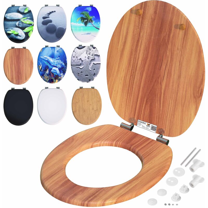 Casaria Toilet Seat Toilet Lid WC Innovative Mechanism High Gloss Surface MDF Wood Rustproof Metal Hinges Cover For Standard Toilet Bowls O-Shape