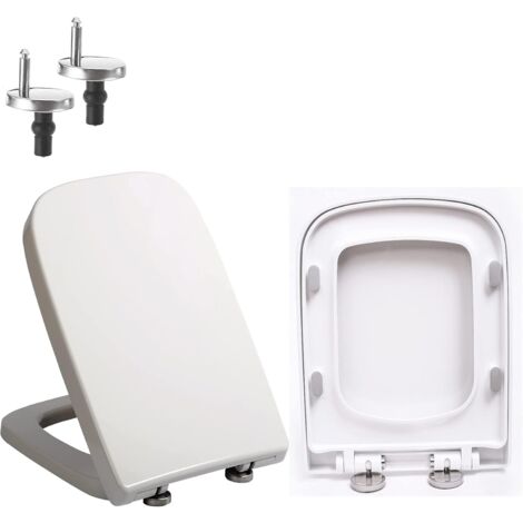 Soft Close Toilet Seat with Quick Release, Simple Top Fixing, Anti-Bacterial Toilet Seats White with Adjustable Stainless Hinges, Square Shape Toilet Lid Loo Seat