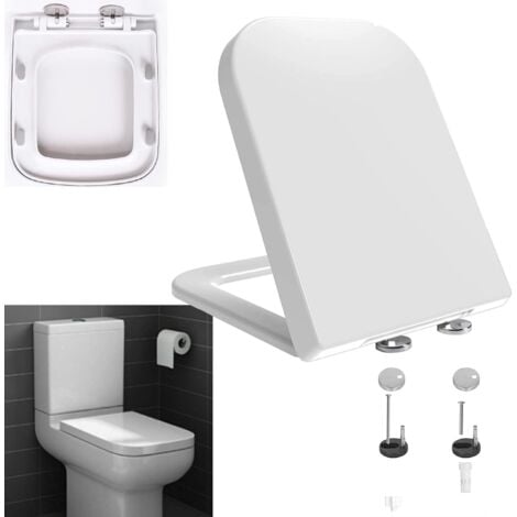 Soft Close Toilet Seat with Quick Release Square Toilet Seat Simple Top Fixing with 360 Adjustable Hinges Standard Toilet Seats Heavy Duty Anti-Bacterial WC Seats White Duroplast Loo Seat Toilet Lid