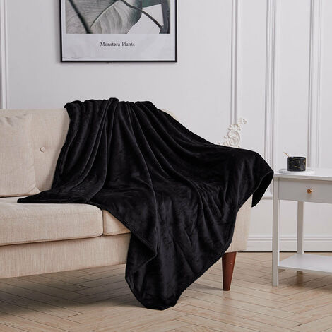Black Luxury Warm Soft Large 180cm x 254cm Fleece Sofa Couch Bed Blanket Throw 