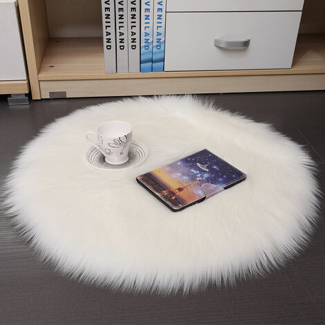 Soft Fluffy White Faux Fur Rug, Chair Cover, Seat Cushion, Fur Side Rug for Bedroom, Floor, Sofa, Living Room 120 x 120cm (Round, White)