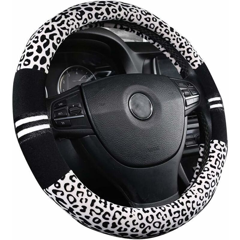 Soft Leopard Car Warm Steering Wheel Cover Handbrake Grip Gear Shift Plush for Women in Winter White