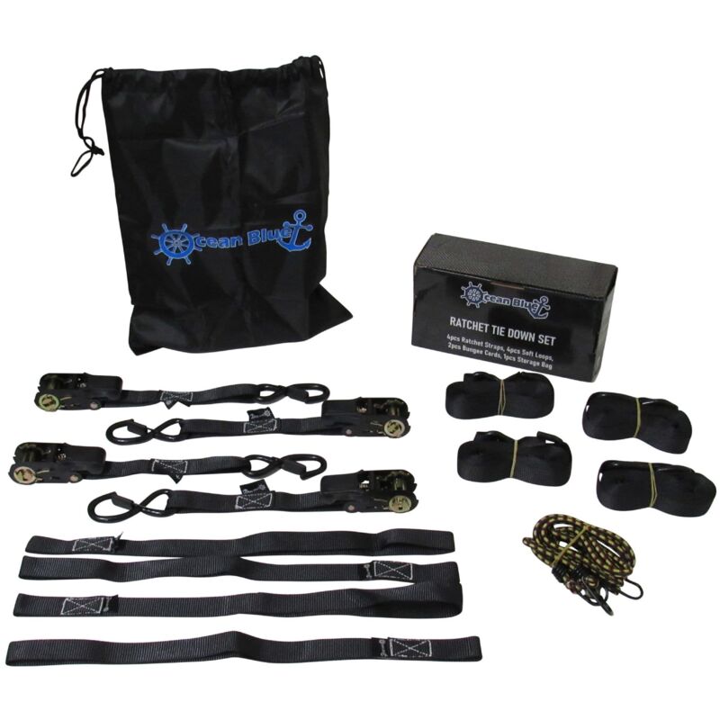 Securefix Direct - Soft Loop Tie Down Ratchet Straps Black (s Hook Lashing Bungee Cord Gift Set)