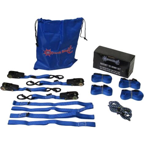 Soft Loop Tie Down Ratchet Straps Blue (S Hook Lashing Bungee Cord Gift Set)