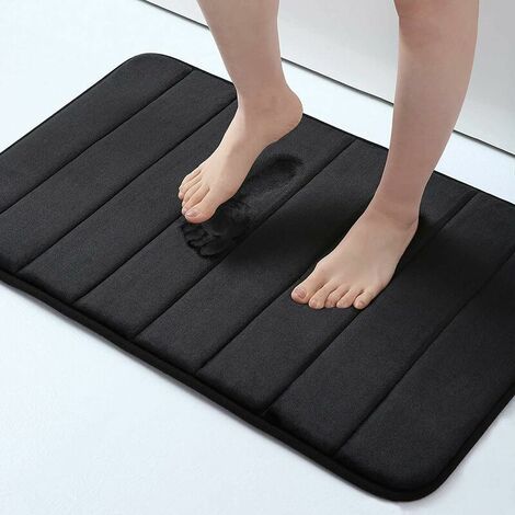 Soft Memory Foam Bath Mat - Non-Slip Absorbent Rubber Bathroom Mat for Kitchen and Bathroom 80 x 120cm, Black